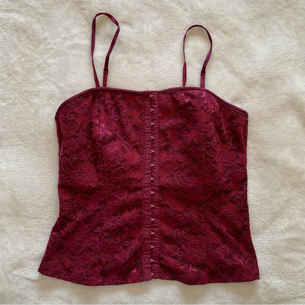 Express Burgundy Lace Bustier Tank Top - Picture 1 of 8